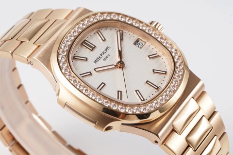 Patek Philippe Nautilus Rose Gold Diamond Bezel Watch view 2