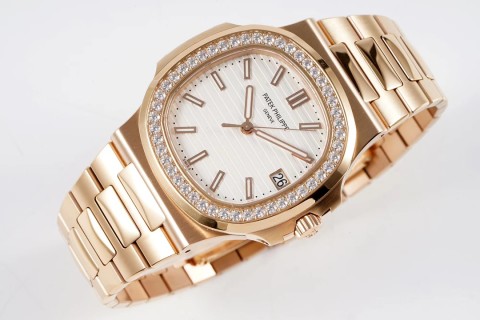 Patek Philippe Nautilus Rose Gold Diamond Bezel Watch view 3