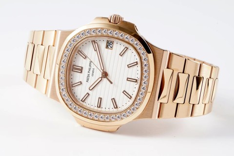 Patek Philippe Nautilus Rose Gold Diamond Bezel Watch view 4