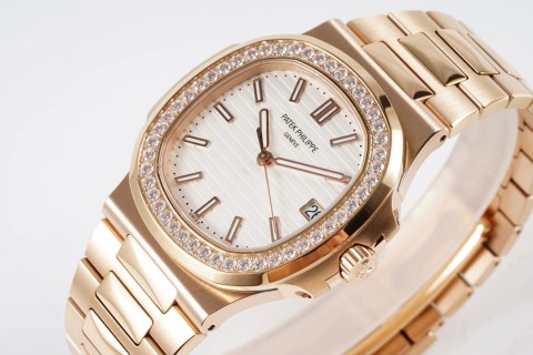 Patek Philippe Nautilus Rose Gold Diamond Bezel Watch view 5