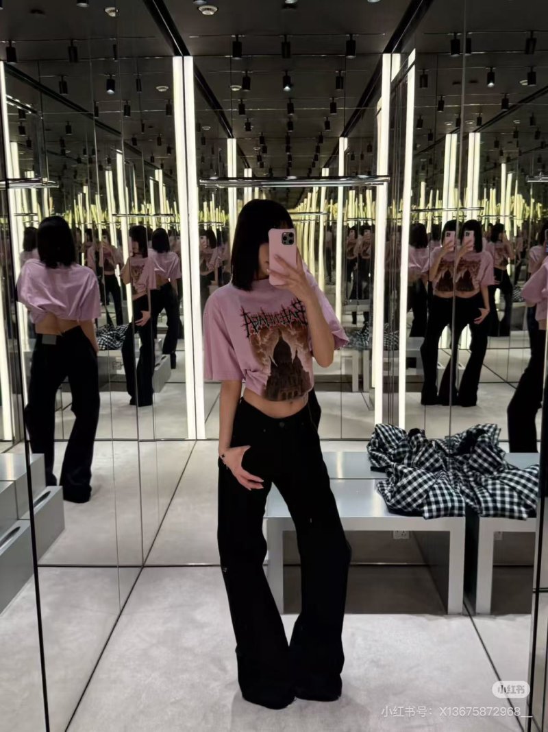Pink Graphic Crop T-Shirt with Dark Print Detail