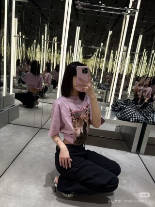 Pink Graphic Crop T-Shirt with Dark Print Detail view 3