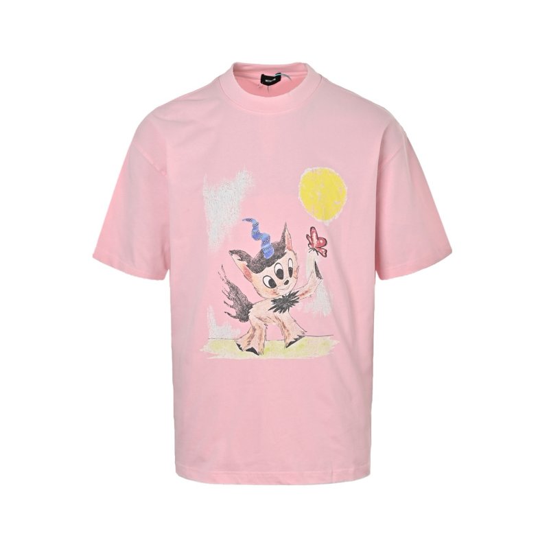 Pink Graphic Print Short Sleeve T-Shirt with Yellow Sun & Character Design view