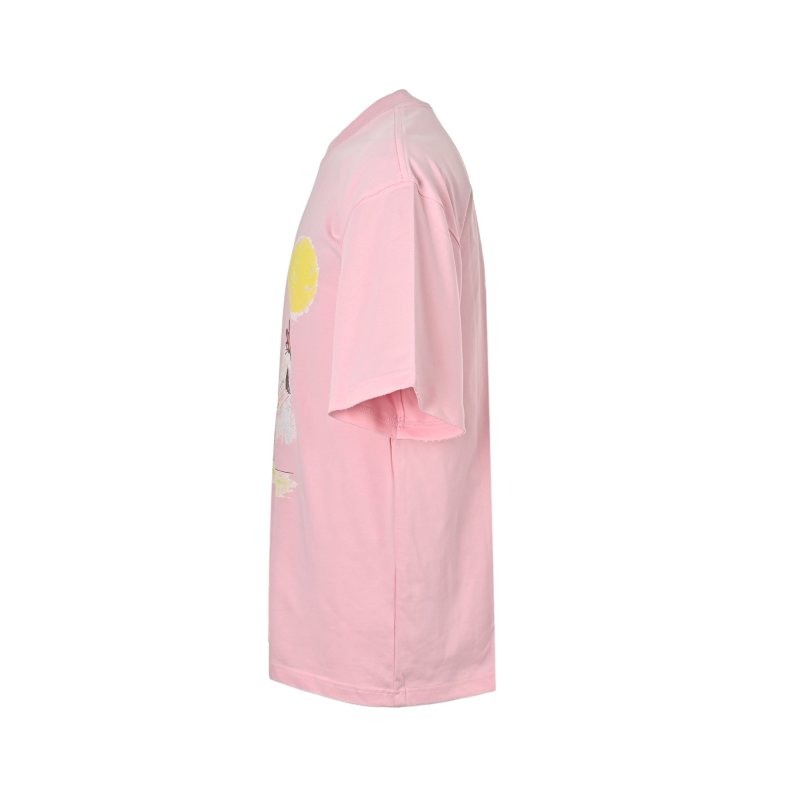Pink Graphic Print Short Sleeve T-Shirt with Yellow Sun & Character Design view