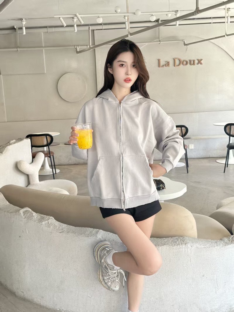 Cream Zip-Up Hoodie Sweatshirt