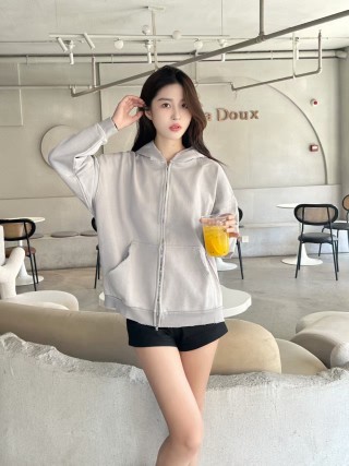 Cream Zip-Up Hoodie Sweatshirt view 2