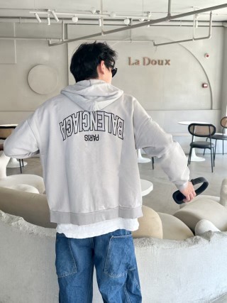 Cream Zip-Up Hoodie Sweatshirt view 4