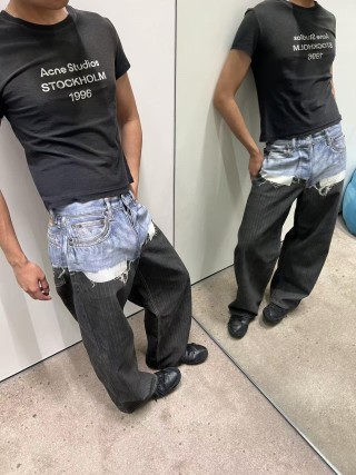 Contrast Layered Patchwork Jeans - Light Blue & Charcoal view 6