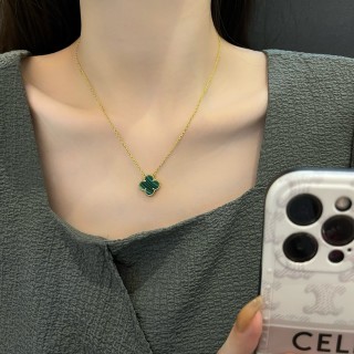 Gold Plated Green Clover Pendant Necklace