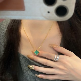 Gold Plated Green Clover Pendant Necklace view 3