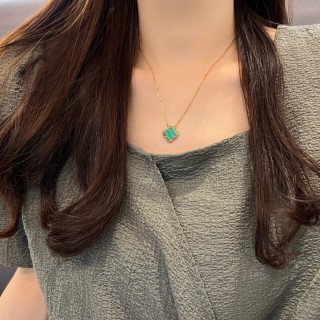 Gold Plated Green Clover Pendant Necklace view 5