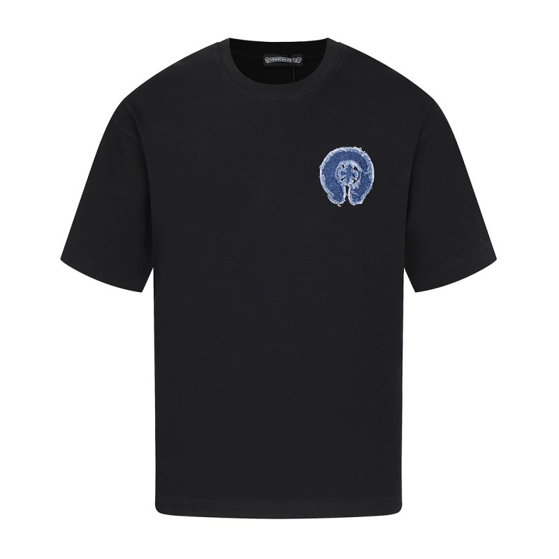 Black Graphic Print Short Sleeve T-Shirt with Blue Cross Design