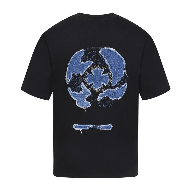 Black Graphic Print Short Sleeve T-Shirt with Blue Cross Design view