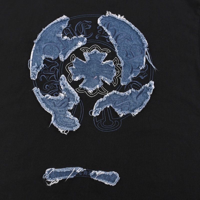 Black Graphic Print Short Sleeve T-Shirt with Blue Cross Design view