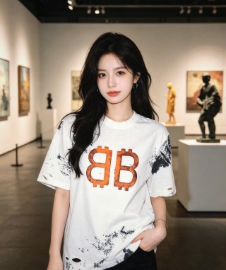 White Oversized Graphic T-Shirt with Orange BB Logo & Distressed Details