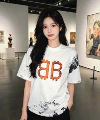 White Oversized Graphic T-Shirt with Orange BB Logo & Distressed Details view 2
