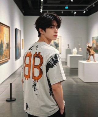 White Oversized Graphic T-Shirt with Orange BB Logo & Distressed Details view 4