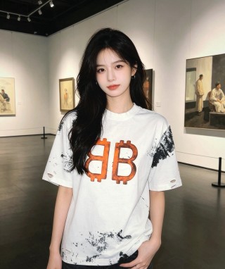White Oversized Graphic T-Shirt with Orange BB Logo & Distressed Details view 6
