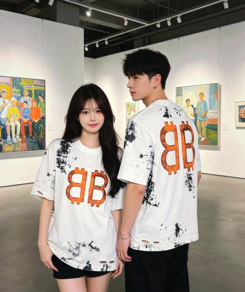 White Oversized Graphic T-Shirt with Orange BB Logo & Distressed Details view