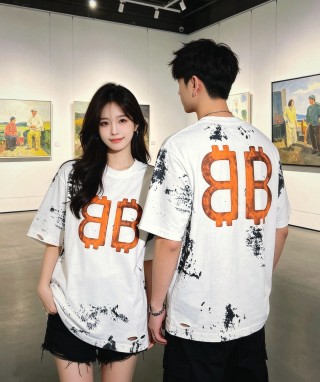 White Oversized Graphic T-Shirt with Orange BB Logo & Distressed Details view 8