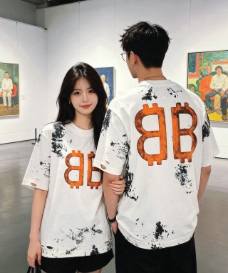 White Oversized Graphic T-Shirt with Orange BB Logo & Distressed Details view 9