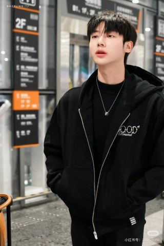 Black Zip Hoodie Jacket with Embroidered Logo view 2