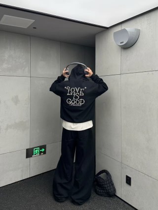 Black Zip Hoodie Jacket with Embroidered Logo view 3