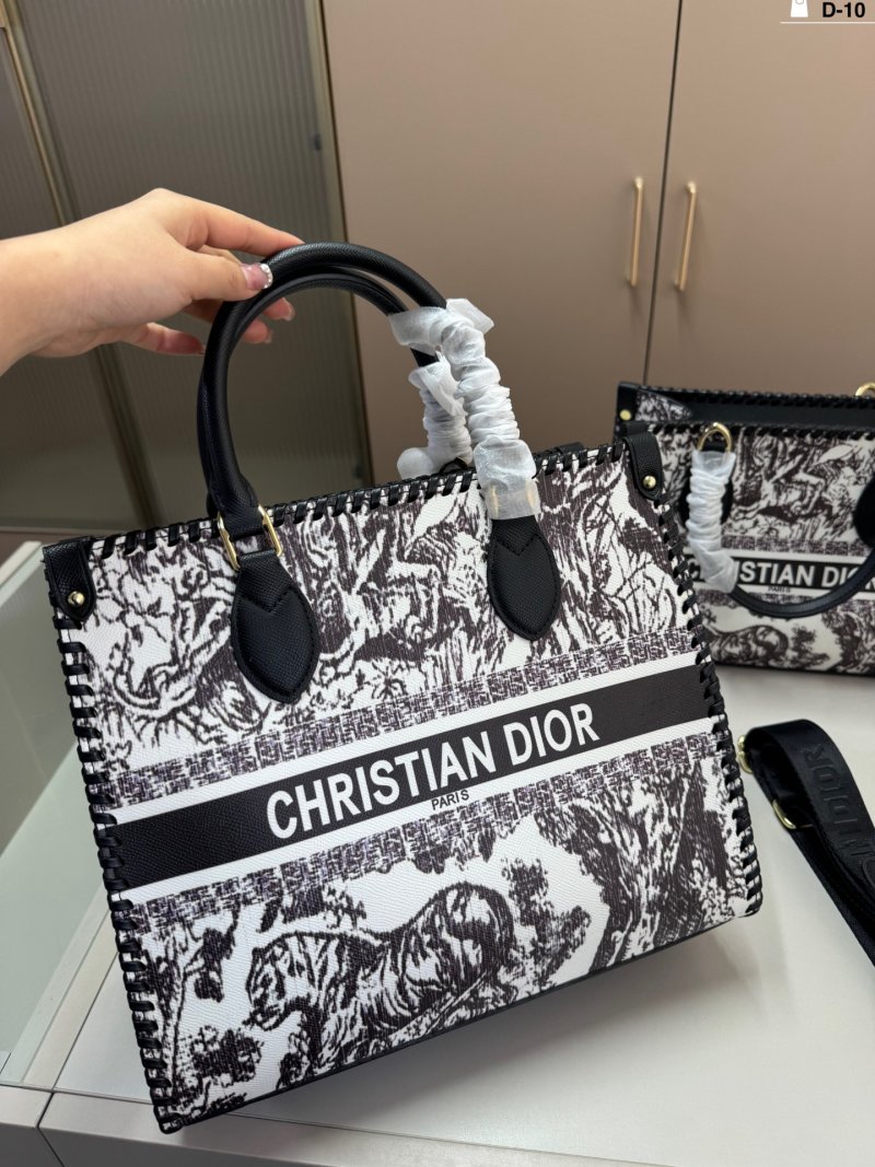 Dior Floral Jacquard Tote Bag Black & White view