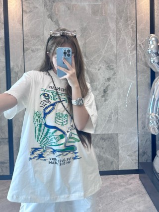 White Graphic Print Oversized T-Shirt with Blue & Green Design