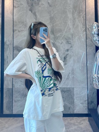 White Graphic Print Oversized T-Shirt with Blue & Green Design view 2