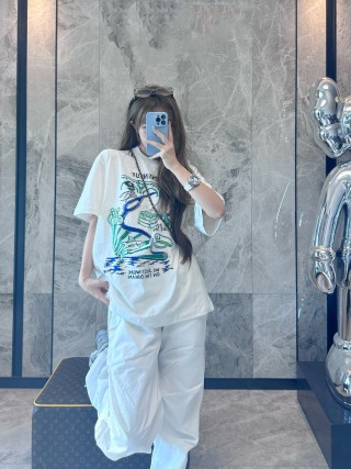 White Graphic Print Oversized T-Shirt with Blue & Green Design view 3