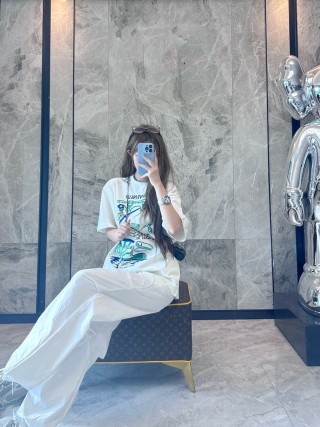 White Graphic Print Oversized T-Shirt with Blue & Green Design view 6