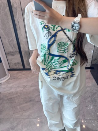 White Graphic Print Oversized T-Shirt with Blue & Green Design view 7