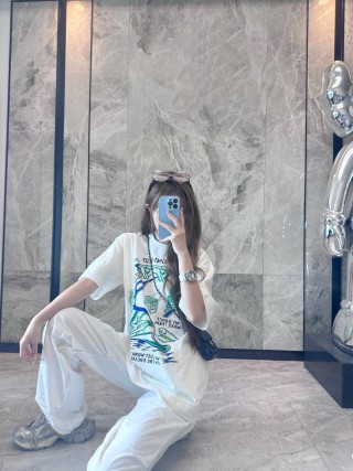 White Graphic Print Oversized T-Shirt with Blue & Green Design view 8