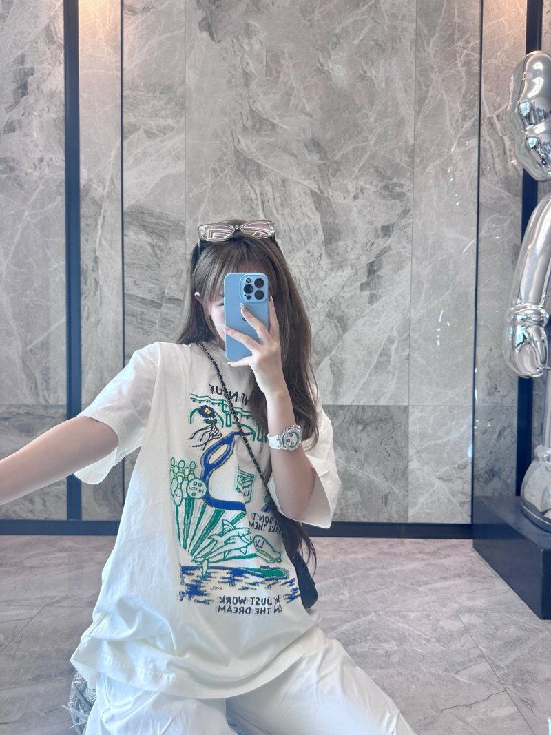 White Graphic Print Oversized T-Shirt with Blue & Green Design view