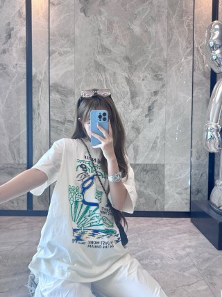 White Graphic Print Oversized T-Shirt with Blue & Green Design view 9