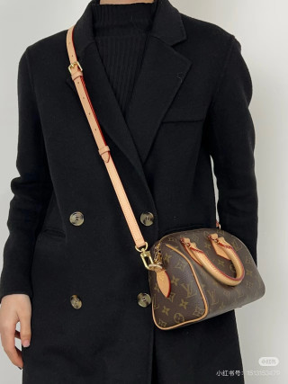 Louis Vuitton Monogram Speedy Handbag Brown Red view 2
