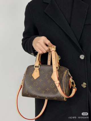 Louis Vuitton Monogram Speedy Handbag Brown Red view 3