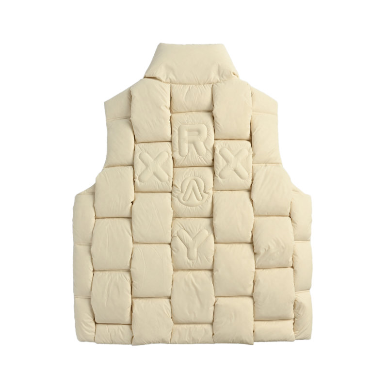 Cream Puffer Vest Gilet with White Hoodie Layering Set view