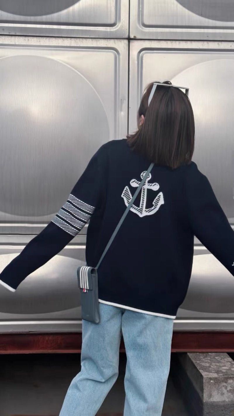 Black Anchor Embroidered Knit Sweater