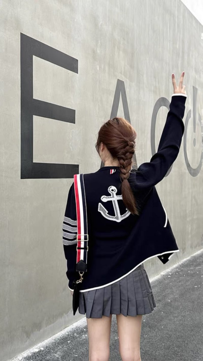 Thom Browne 23FW Anchor Stripe Baseball Jacket Black view