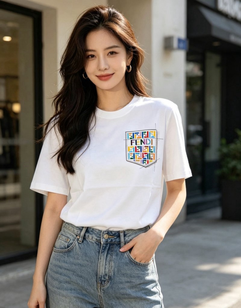 Fendi Multicolor Logo Pocket White T-Shirt