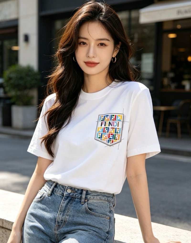 Fendi Multicolor Logo Pocket White T-Shirt view