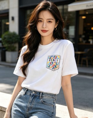 Fendi Multicolor Logo Pocket White T-Shirt view 2
