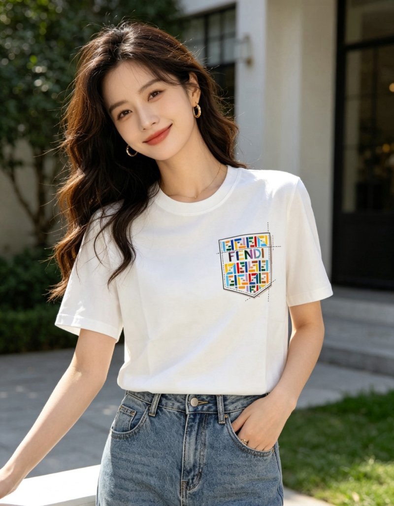 Fendi Multicolor Logo Pocket White T-Shirt view