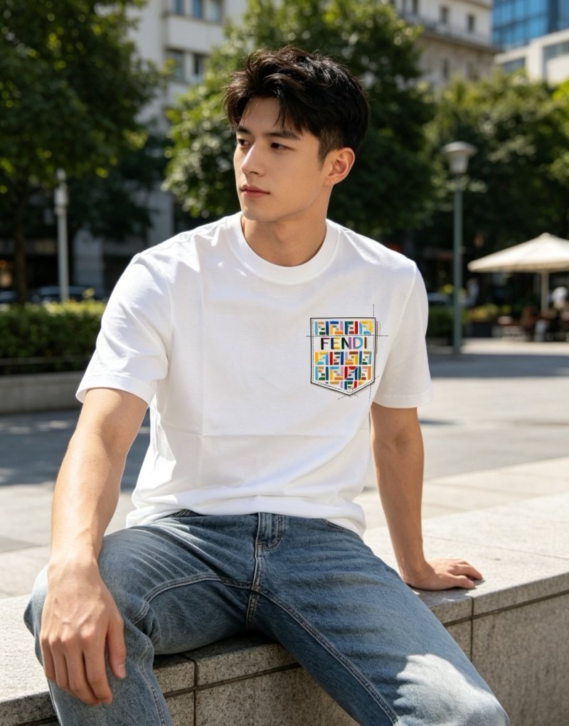 Fendi Multicolor Logo Pocket White T-Shirt view