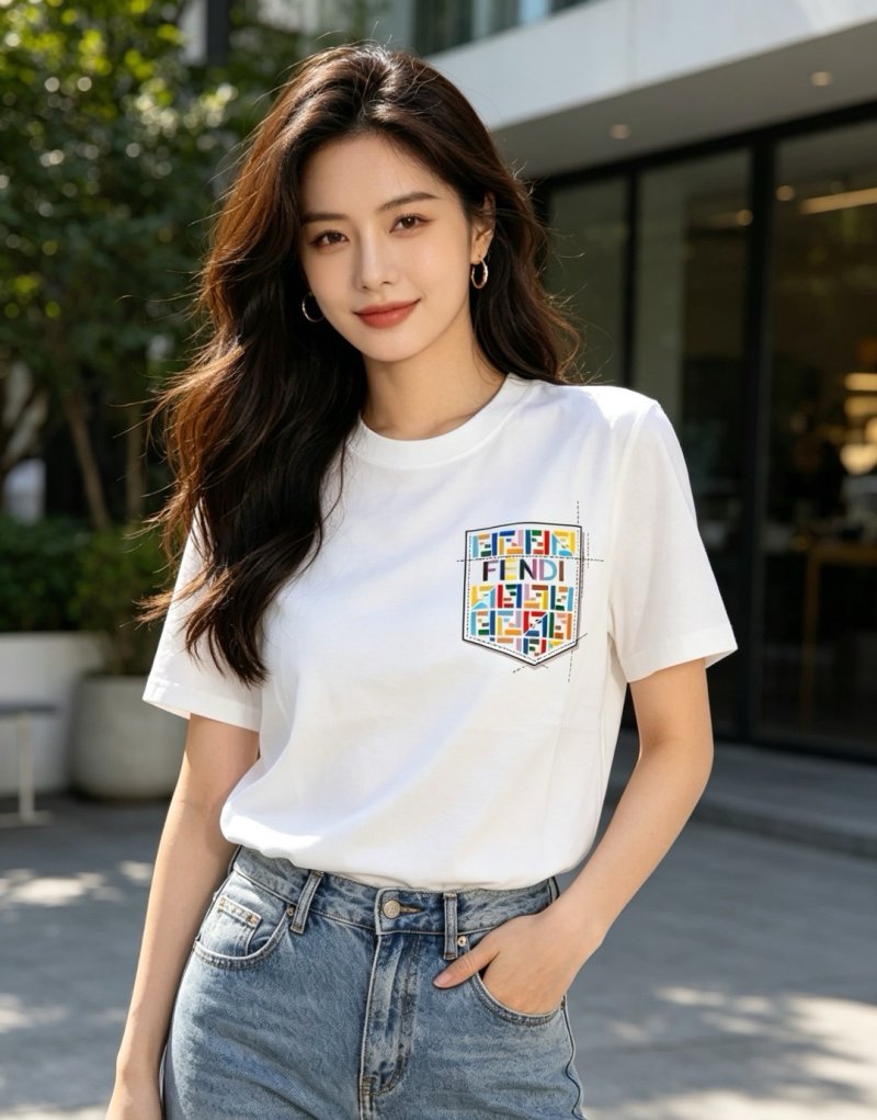Fendi Multicolor Logo Pocket White T-Shirt view