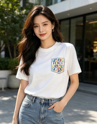 Fendi Multicolor Logo Pocket White T-Shirt view 5