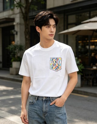 Fendi Multicolor Logo Pocket White T-Shirt view 8
