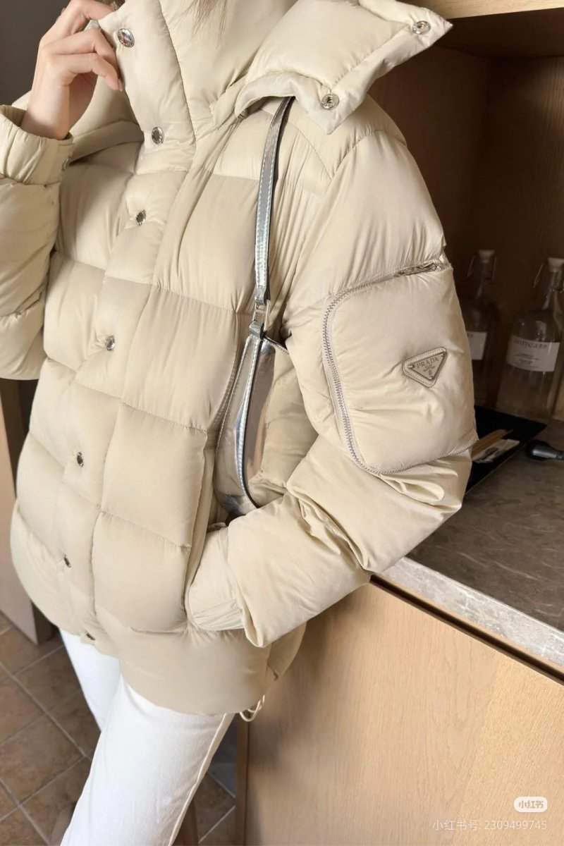 Cream Puffer Down Jacket with Hood view